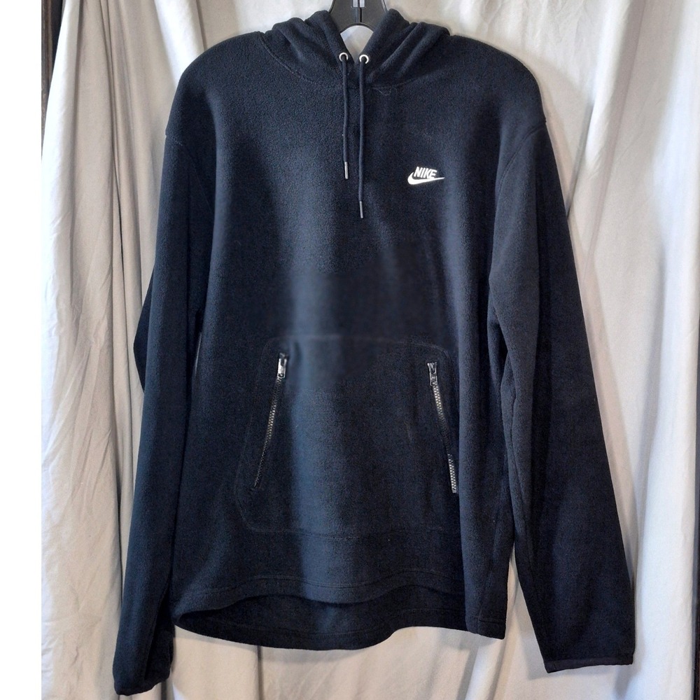 Nike Mens Polar Fleece Hoodie Black Zipped Kangaroo Pocket Futura Logo Medium